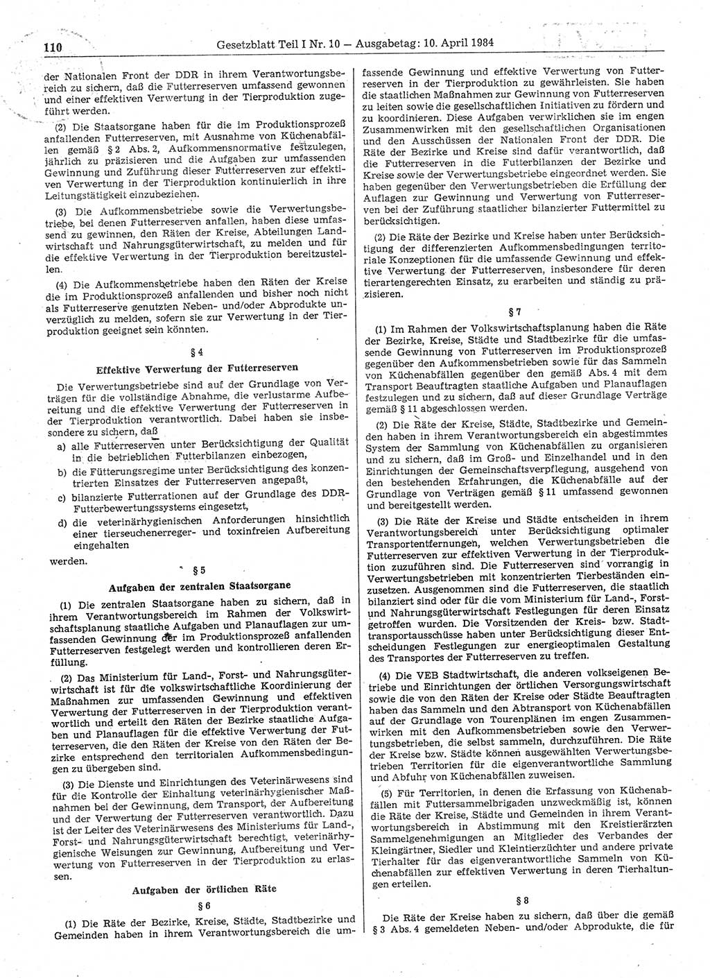 Gesetzblatt (GBl.) der Deutschen Demokratischen Republik (DDR) Teil Ⅰ 1984, Seite 110 (GBl. DDR Ⅰ 1984, S. 110)