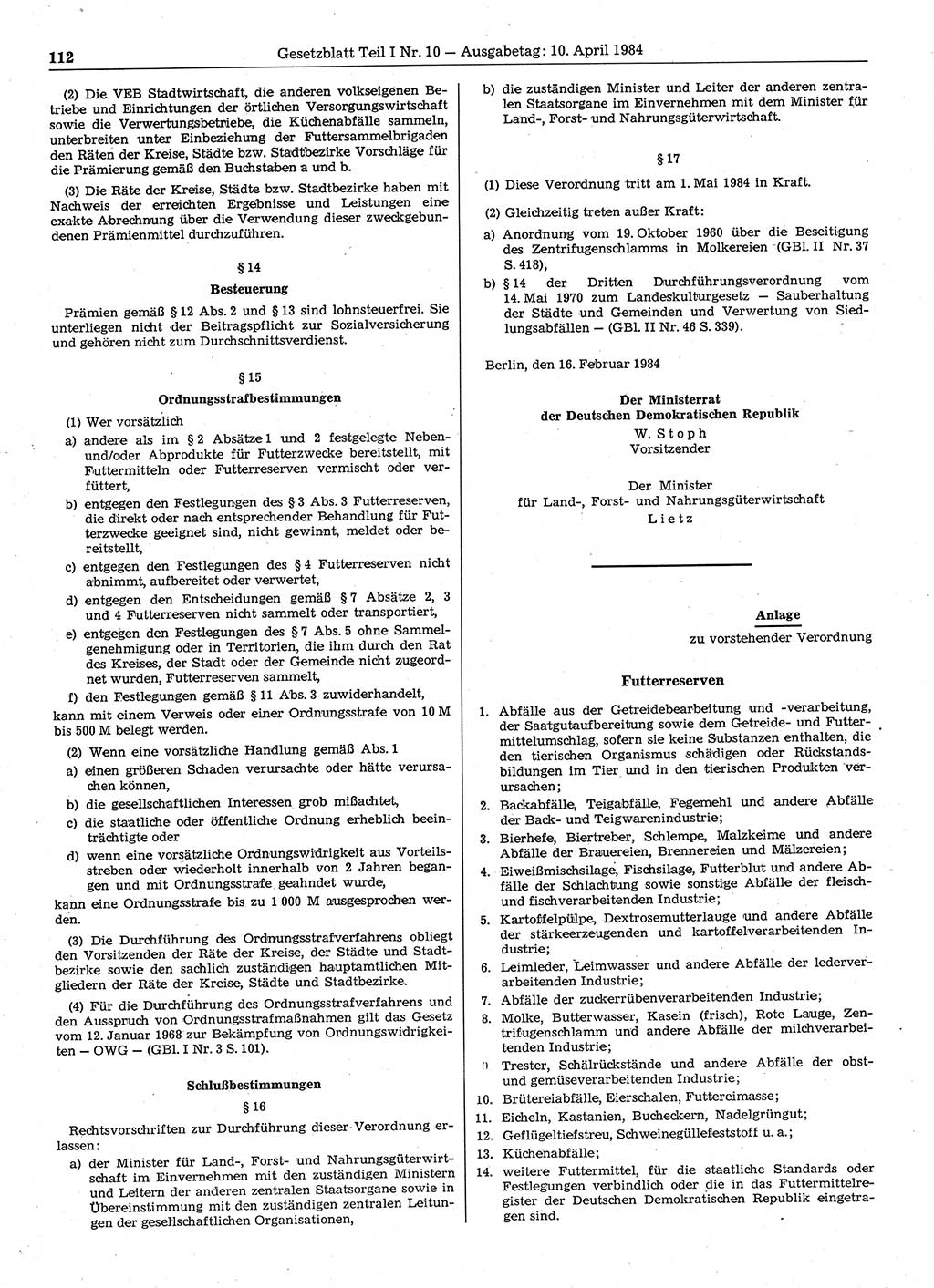 Gesetzblatt (GBl.) der Deutschen Demokratischen Republik (DDR) Teil Ⅰ 1984, Seite 112 (GBl. DDR Ⅰ 1984, S. 112)