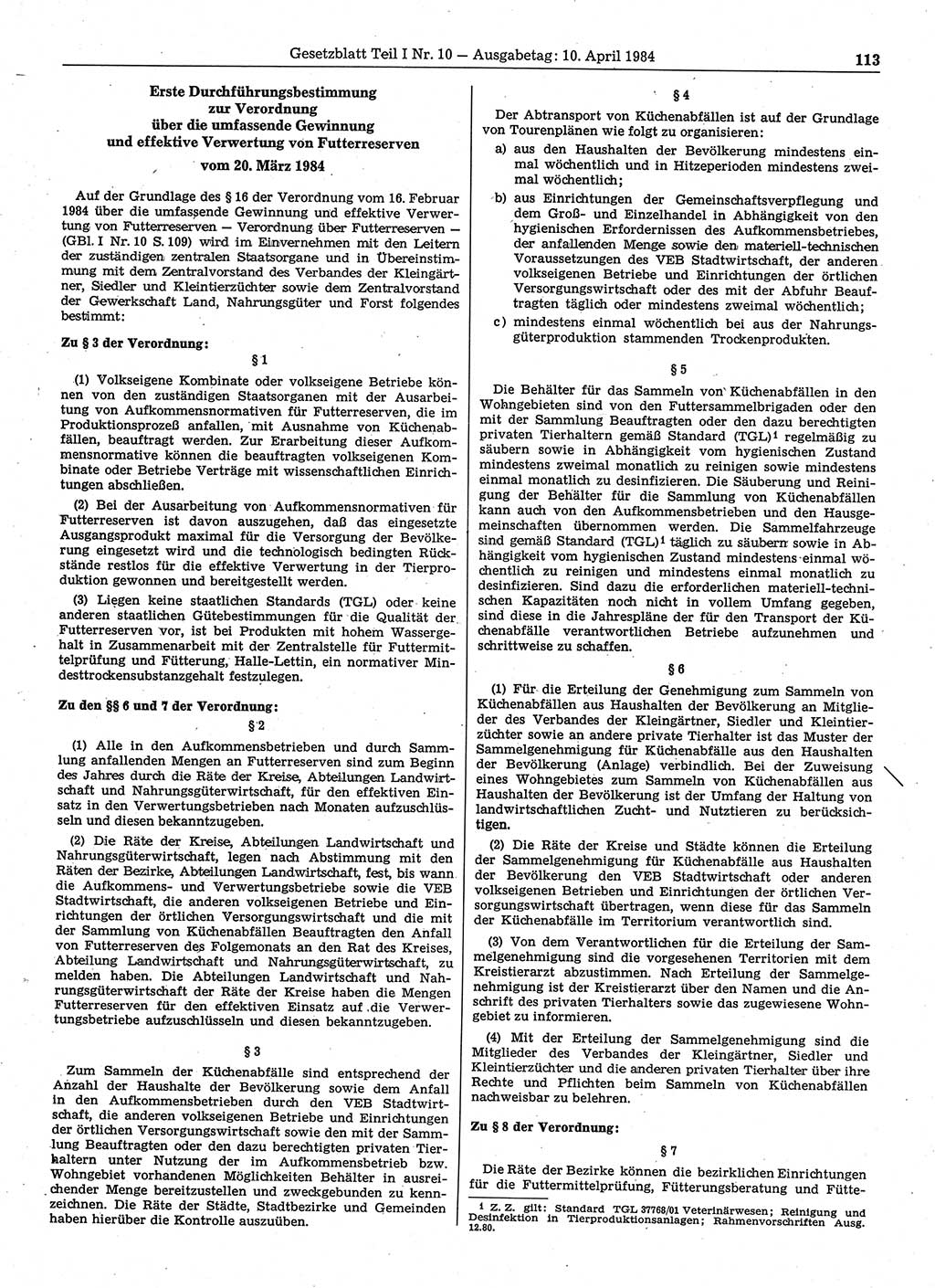 Gesetzblatt (GBl.) der Deutschen Demokratischen Republik (DDR) Teil Ⅰ 1984, Seite 113 (GBl. DDR Ⅰ 1984, S. 113)