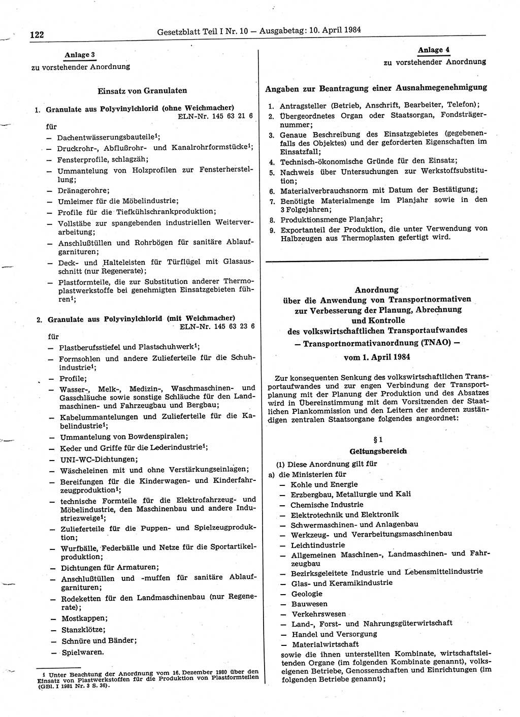Gesetzblatt (GBl.) der Deutschen Demokratischen Republik (DDR) Teil Ⅰ 1984, Seite 122 (GBl. DDR Ⅰ 1984, S. 122)