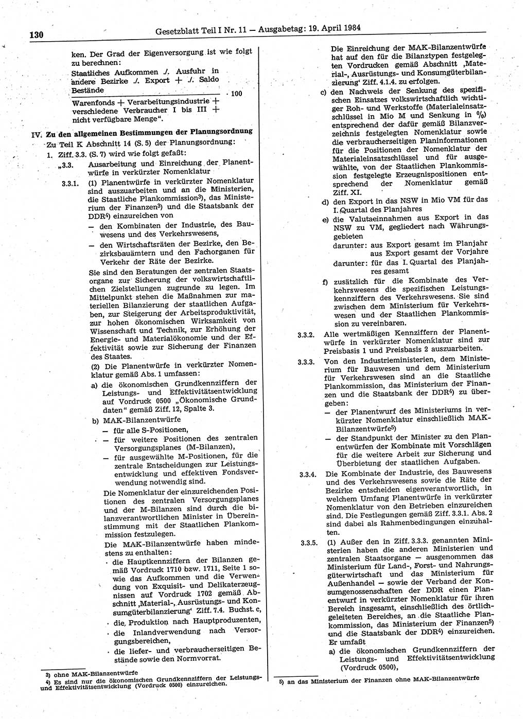 Gesetzblatt (GBl.) der Deutschen Demokratischen Republik (DDR) Teil Ⅰ 1984, Seite 130 (GBl. DDR Ⅰ 1984, S. 130)