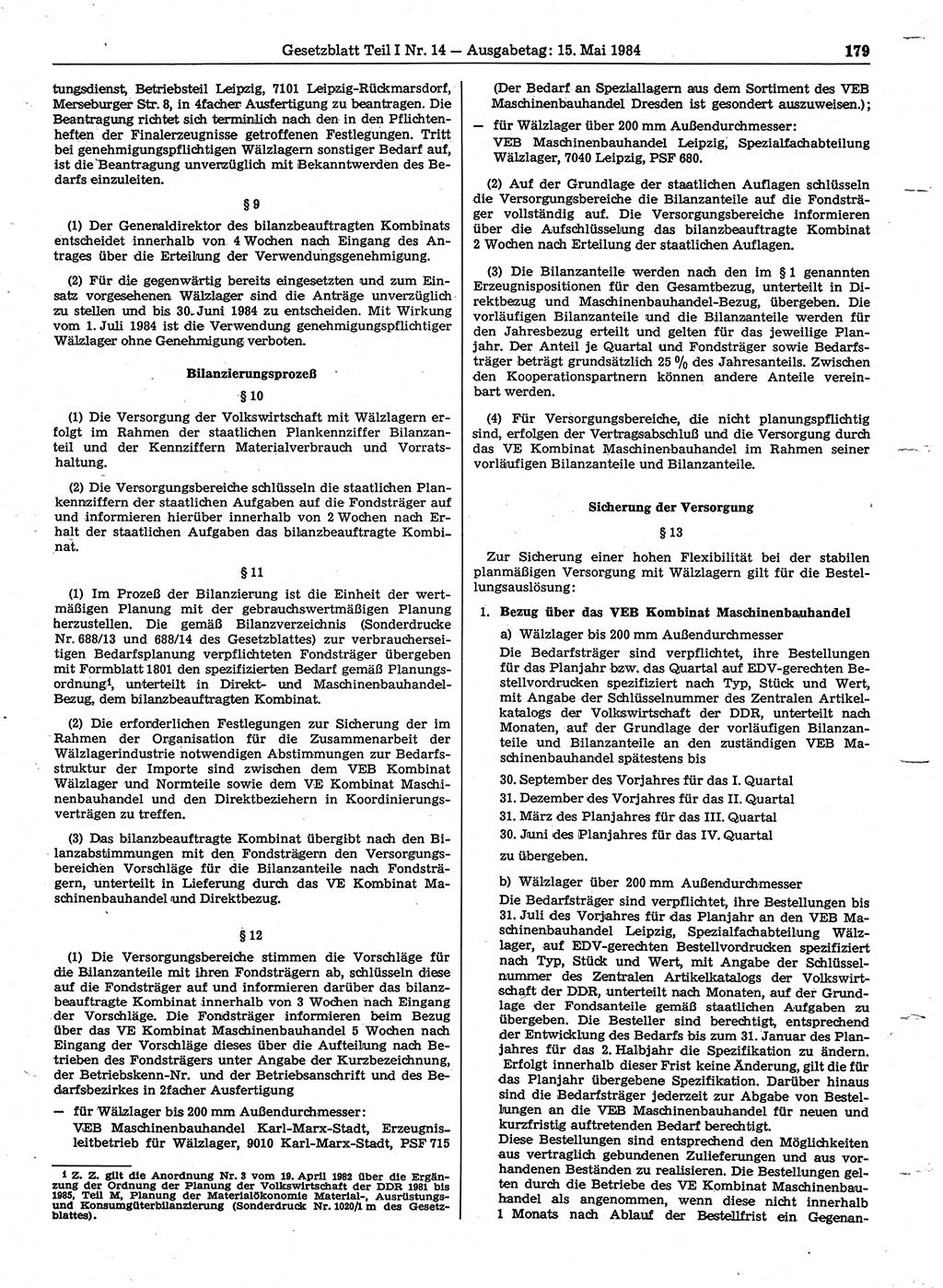 Gesetzblatt (GBl.) der Deutschen Demokratischen Republik (DDR) Teil Ⅰ 1984, Seite 179 (GBl. DDR Ⅰ 1984, S. 179)