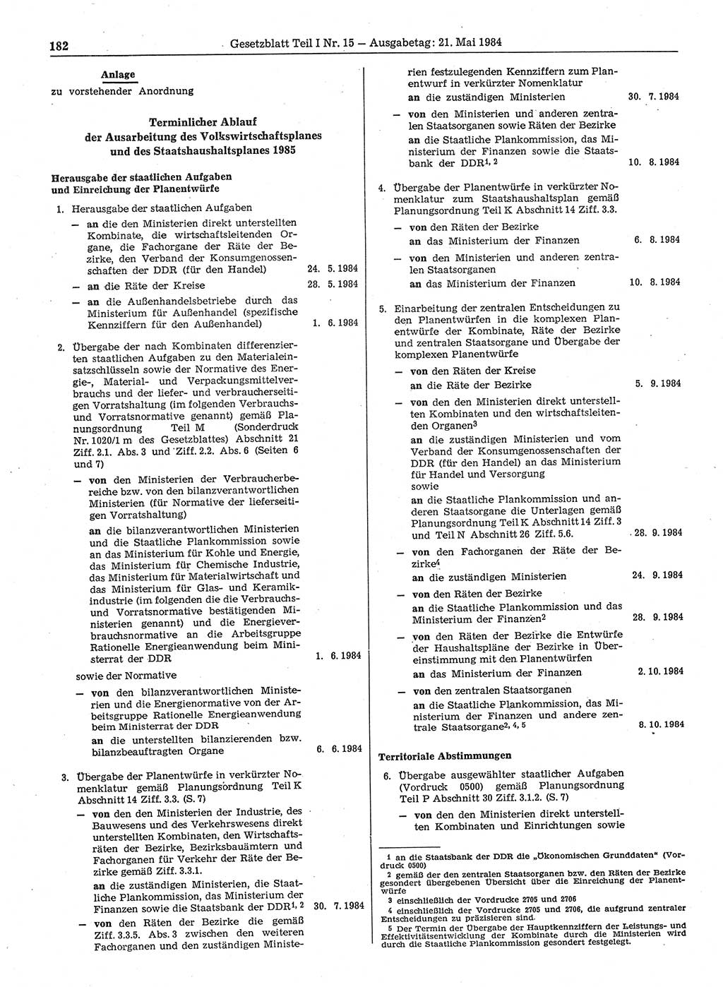Gesetzblatt (GBl.) der Deutschen Demokratischen Republik (DDR) Teil Ⅰ 1984, Seite 182 (GBl. DDR Ⅰ 1984, S. 182)