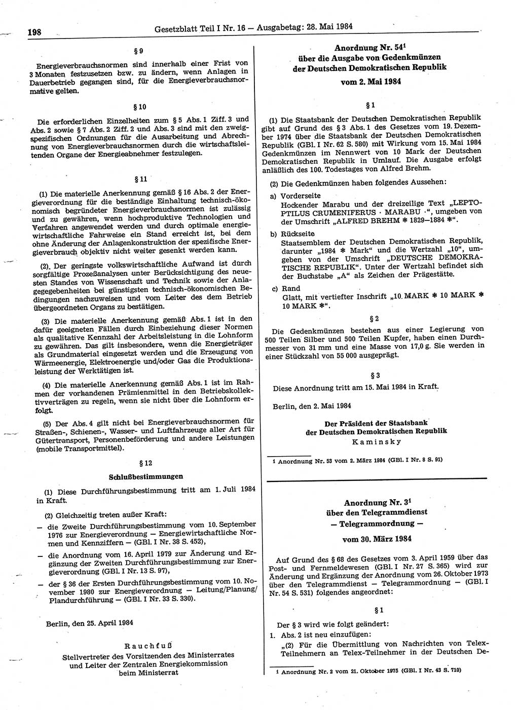 Gesetzblatt (GBl.) der Deutschen Demokratischen Republik (DDR) Teil Ⅰ 1984, Seite 198 (GBl. DDR Ⅰ 1984, S. 198)