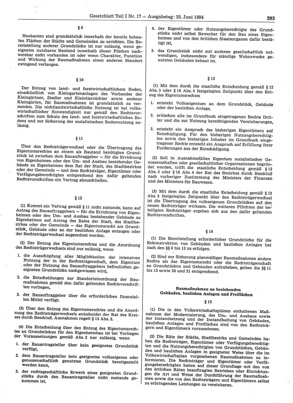 Gesetzblatt (GBl.) der Deutschen Demokratischen Republik (DDR) Teil Ⅰ 1984, Seite 203 (GBl. DDR Ⅰ 1984, S. 203)