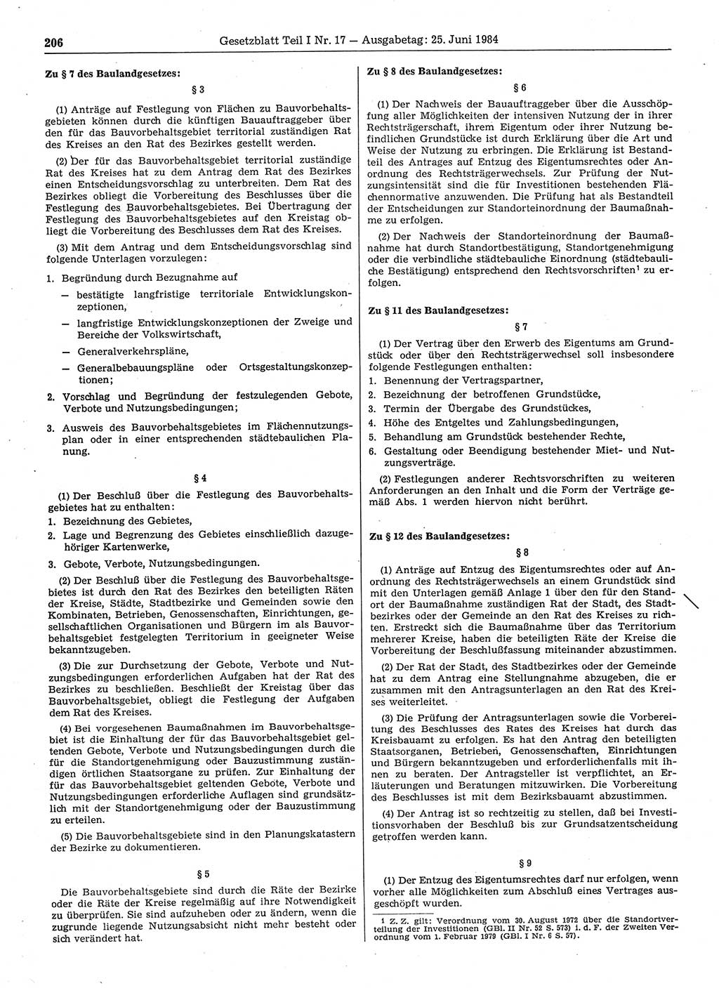 Gesetzblatt (GBl.) der Deutschen Demokratischen Republik (DDR) Teil Ⅰ 1984, Seite 206 (GBl. DDR Ⅰ 1984, S. 206)