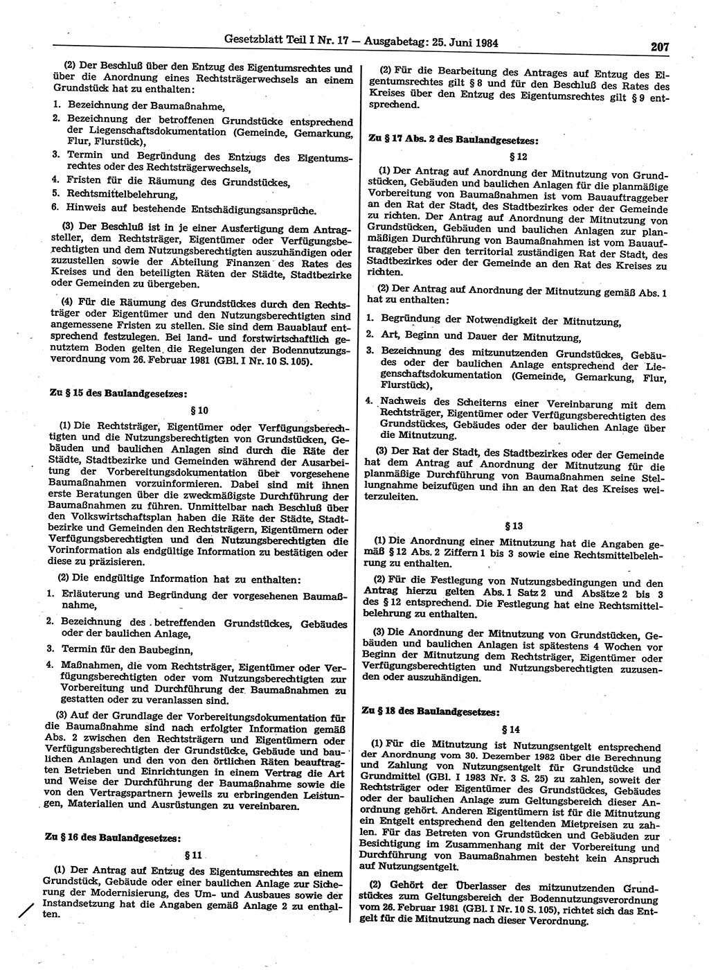 Gesetzblatt (GBl.) der Deutschen Demokratischen Republik (DDR) Teil Ⅰ 1984, Seite 207 (GBl. DDR Ⅰ 1984, S. 207)