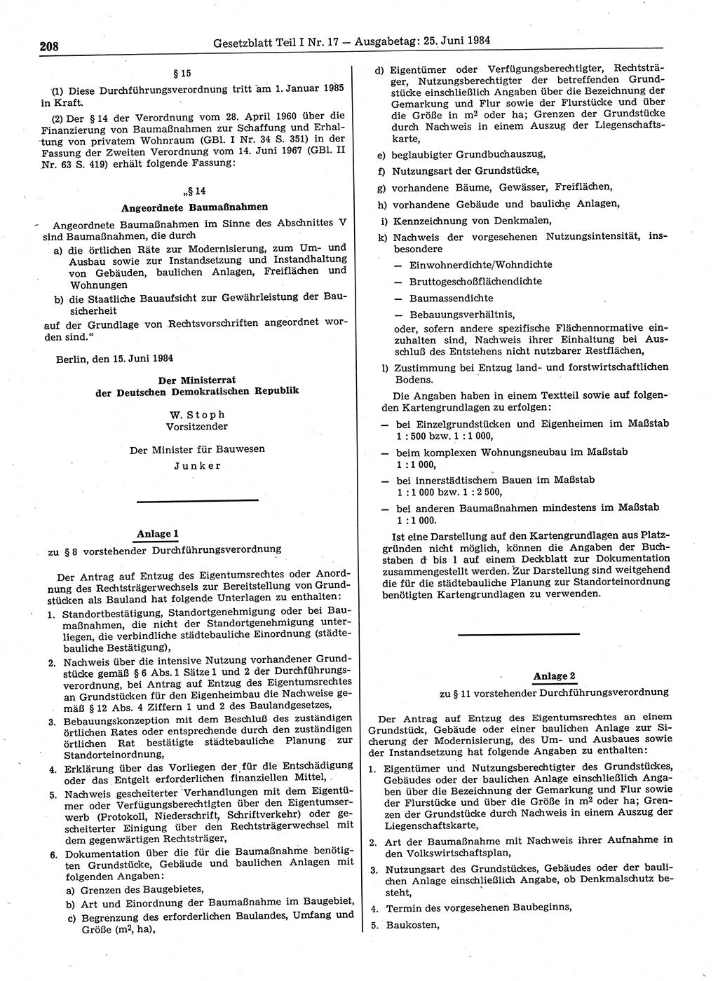 Gesetzblatt (GBl.) der Deutschen Demokratischen Republik (DDR) Teil Ⅰ 1984, Seite 208 (GBl. DDR Ⅰ 1984, S. 208)