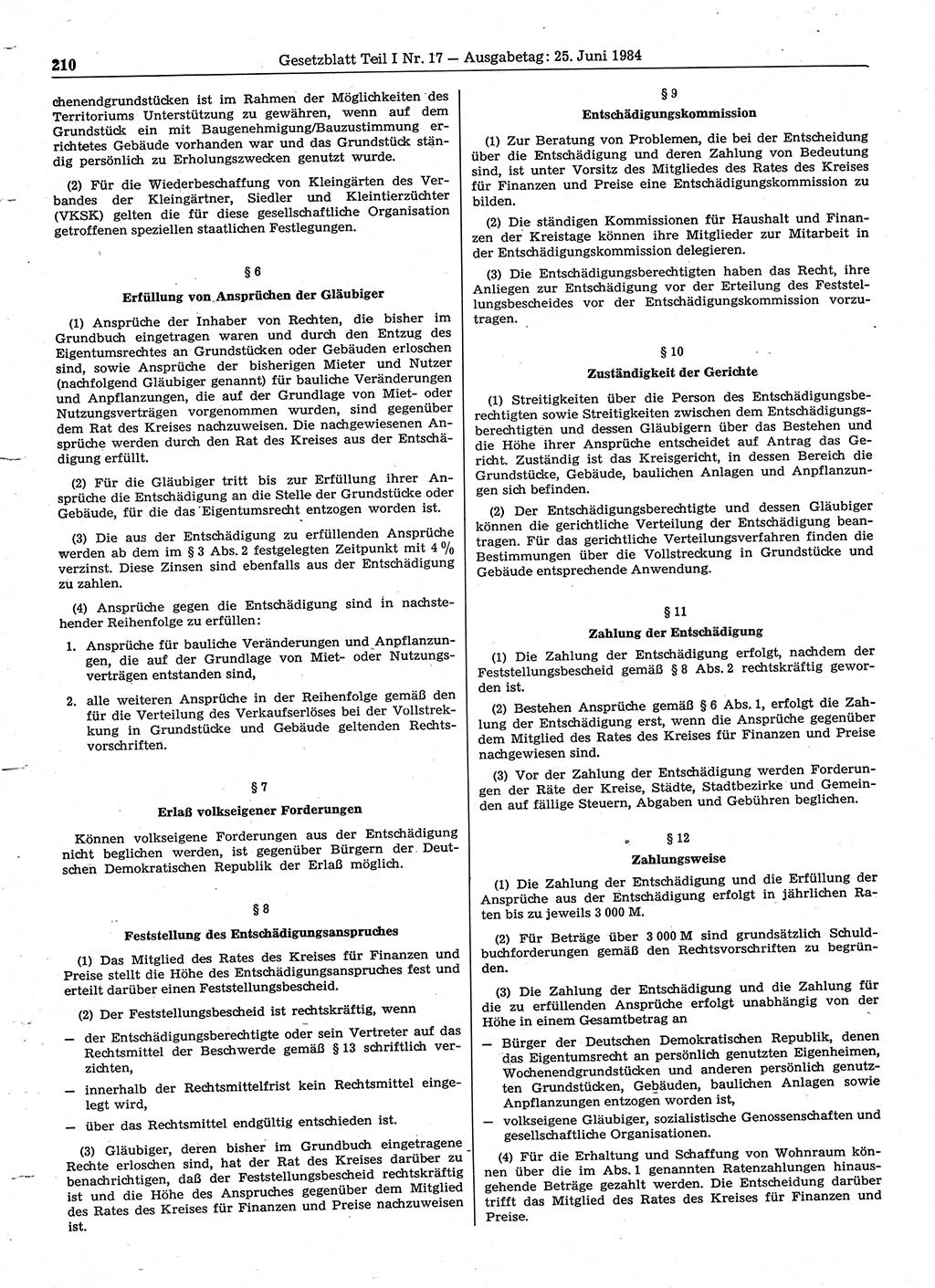 Gesetzblatt (GBl.) der Deutschen Demokratischen Republik (DDR) Teil Ⅰ 1984, Seite 210 (GBl. DDR Ⅰ 1984, S. 210)
