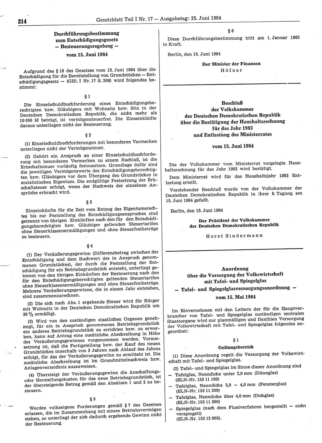 Gesetzblatt (GBl.) der Deutschen Demokratischen Republik (DDR) Teil Ⅰ 1984, Seite 214 (GBl. DDR Ⅰ 1984, S. 214)