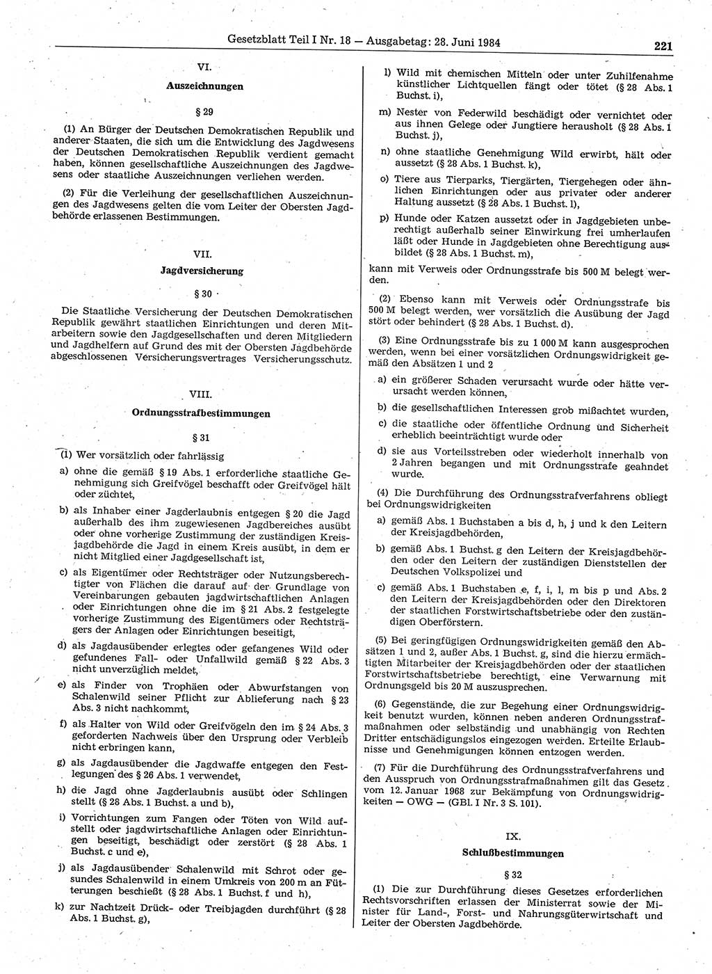 Gesetzblatt (GBl.) der Deutschen Demokratischen Republik (DDR) Teil Ⅰ 1984, Seite 221 (GBl. DDR Ⅰ 1984, S. 221)
