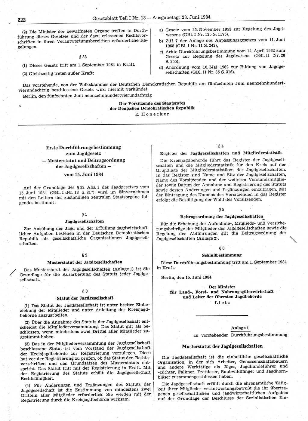 Gesetzblatt (GBl.) der Deutschen Demokratischen Republik (DDR) Teil Ⅰ 1984, Seite 222 (GBl. DDR Ⅰ 1984, S. 222)