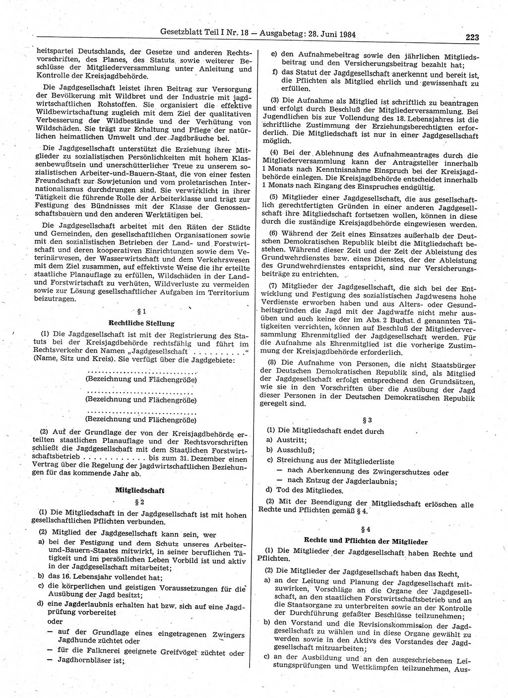 Gesetzblatt (GBl.) der Deutschen Demokratischen Republik (DDR) Teil Ⅰ 1984, Seite 223 (GBl. DDR Ⅰ 1984, S. 223)