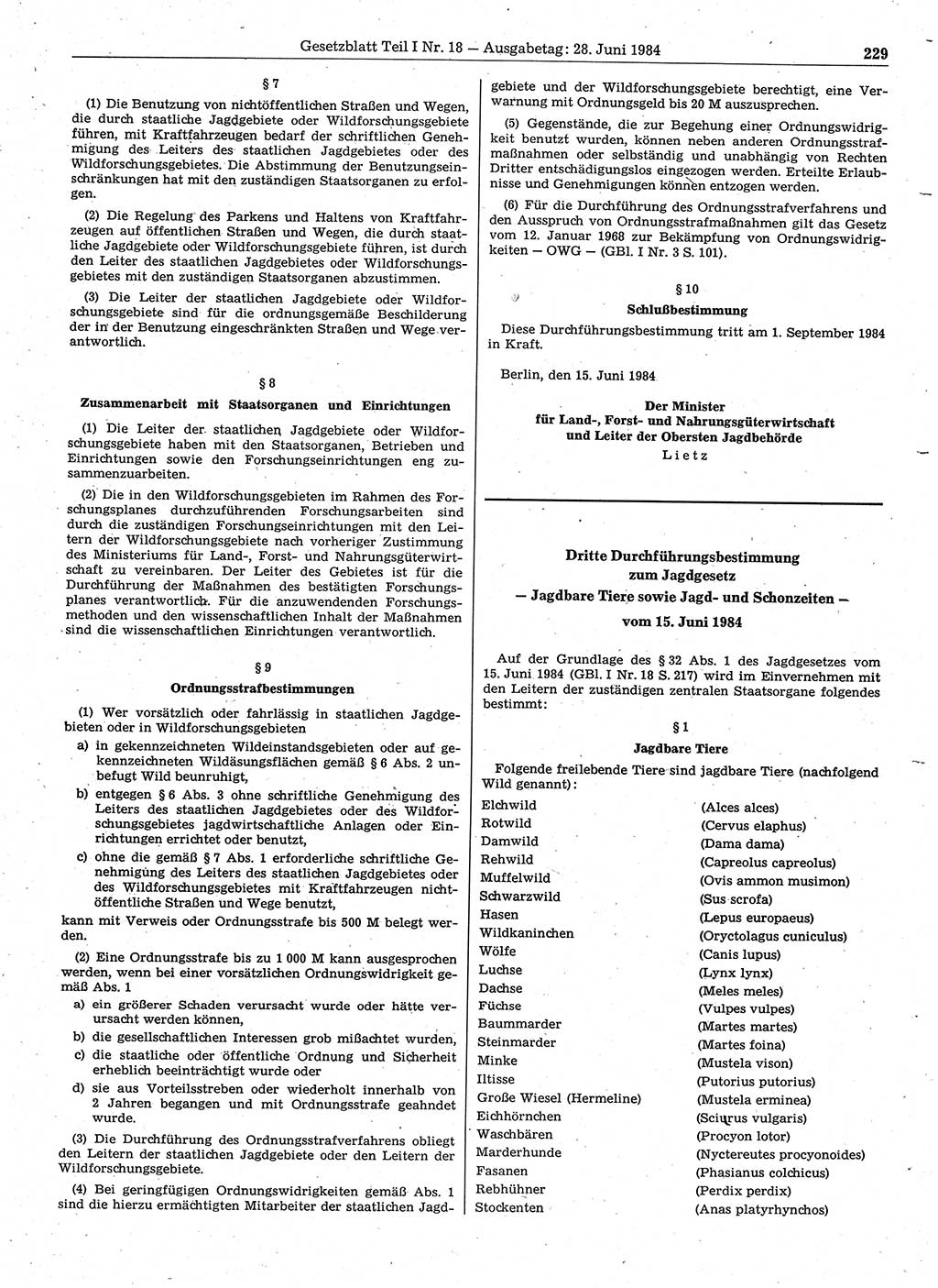 Gesetzblatt (GBl.) der Deutschen Demokratischen Republik (DDR) Teil Ⅰ 1984, Seite 229 (GBl. DDR Ⅰ 1984, S. 229)