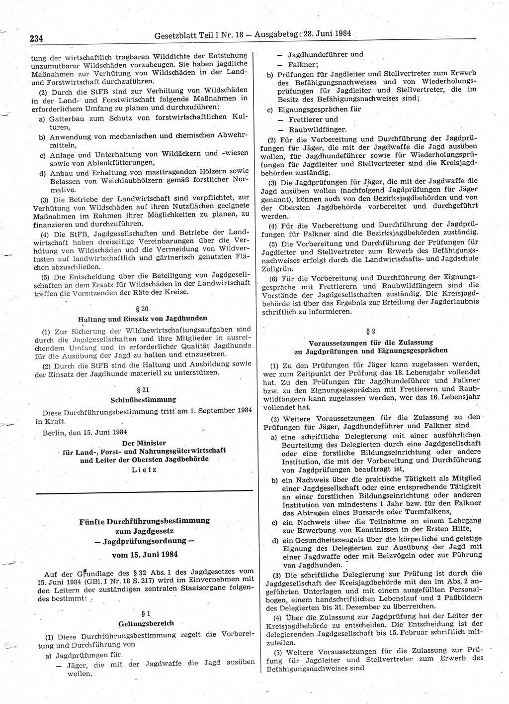 Gesetzblatt (GBl.) der Deutschen Demokratischen Republik (DDR) Teil Ⅰ 1984, Seite 234 (GBl. DDR Ⅰ 1984, S. 234)