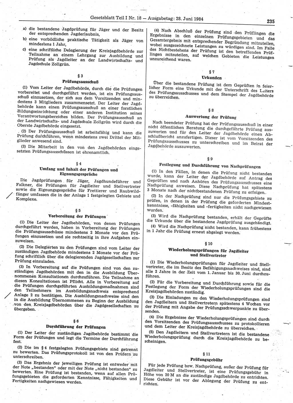 Gesetzblatt (GBl.) der Deutschen Demokratischen Republik (DDR) Teil Ⅰ 1984, Seite 235 (GBl. DDR Ⅰ 1984, S. 235)