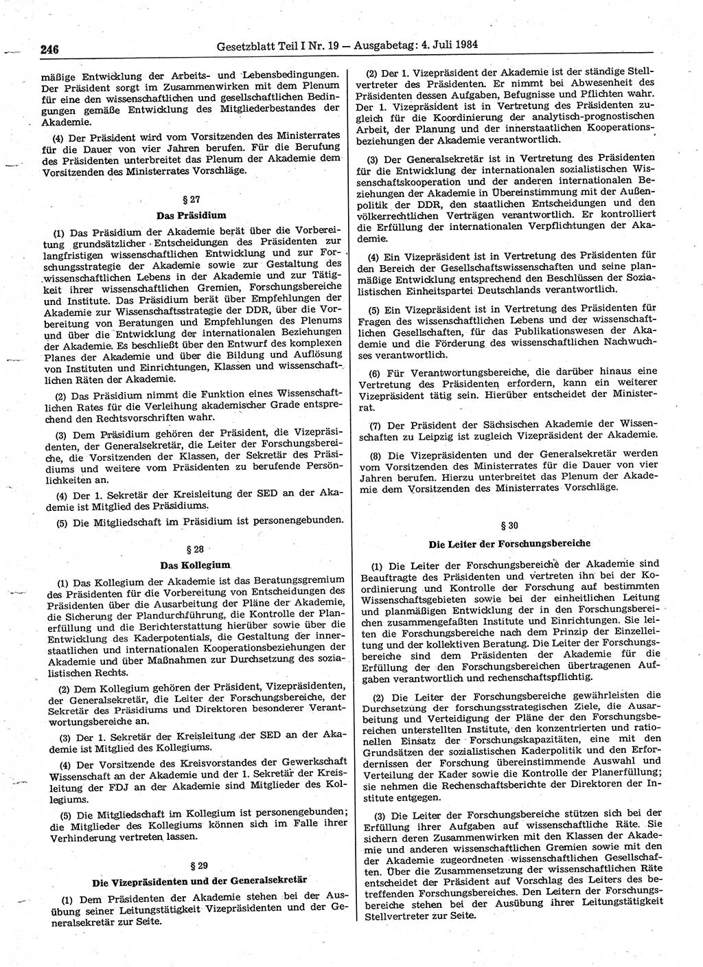 Gesetzblatt (GBl.) der Deutschen Demokratischen Republik (DDR) Teil Ⅰ 1984, Seite 246 (GBl. DDR Ⅰ 1984, S. 246)