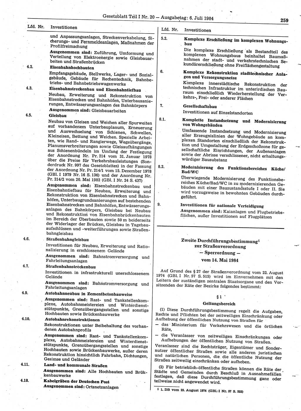 Gesetzblatt (GBl.) der Deutschen Demokratischen Republik (DDR) Teil Ⅰ 1984, Seite 259 (GBl. DDR Ⅰ 1984, S. 259)