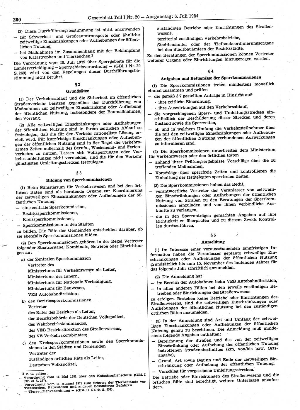 Gesetzblatt (GBl.) der Deutschen Demokratischen Republik (DDR) Teil Ⅰ 1984, Seite 260 (GBl. DDR Ⅰ 1984, S. 260)