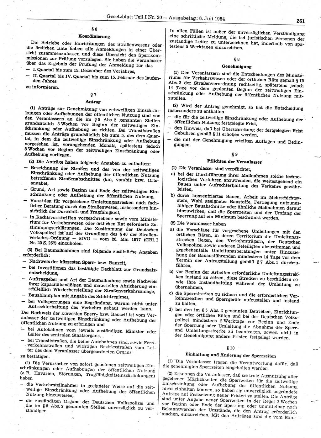 Gesetzblatt (GBl.) der Deutschen Demokratischen Republik (DDR) Teil Ⅰ 1984, Seite 261 (GBl. DDR Ⅰ 1984, S. 261)