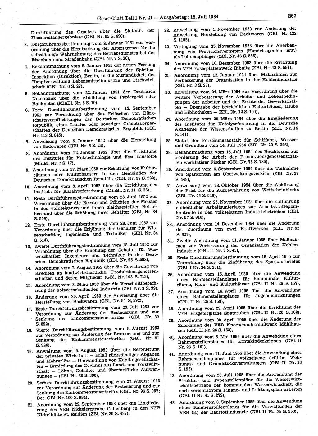 Gesetzblatt (GBl.) der Deutschen Demokratischen Republik (DDR) Teil Ⅰ 1984, Seite 267 (GBl. DDR Ⅰ 1984, S. 267)