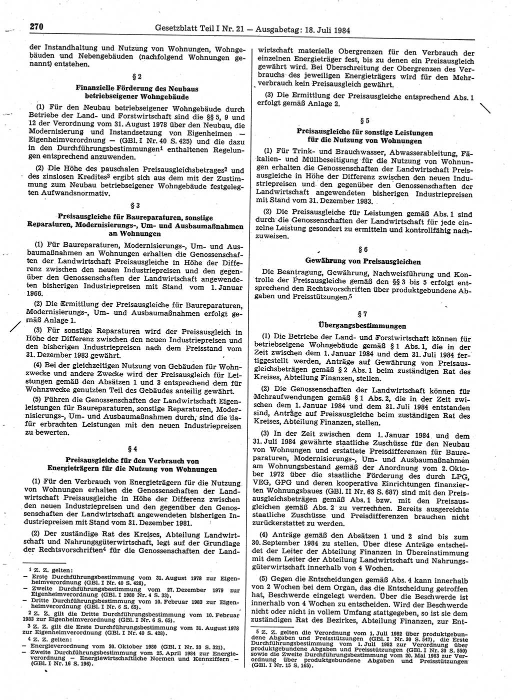 Gesetzblatt (GBl.) der Deutschen Demokratischen Republik (DDR) Teil Ⅰ 1984, Seite 270 (GBl. DDR Ⅰ 1984, S. 270)