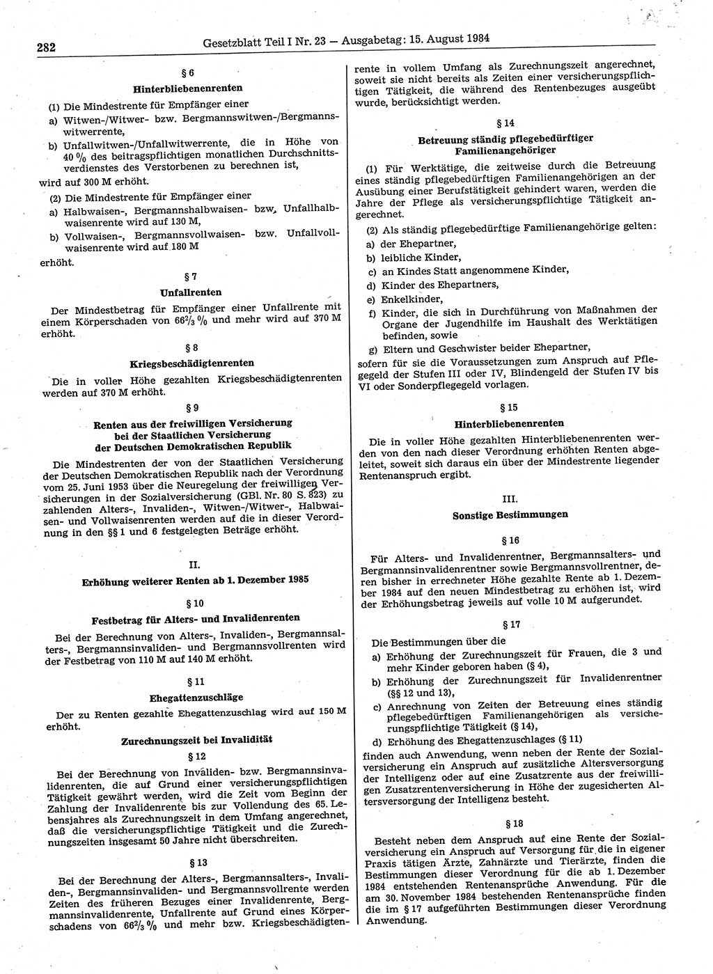 Gesetzblatt (GBl.) der Deutschen Demokratischen Republik (DDR) Teil Ⅰ 1984, Seite 282 (GBl. DDR Ⅰ 1984, S. 282)