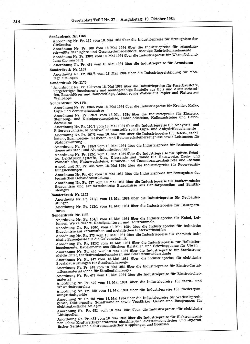 Gesetzblatt (GBl.) der Deutschen Demokratischen Republik (DDR) Teil Ⅰ 1984, Seite 314 (GBl. DDR Ⅰ 1984, S. 314)