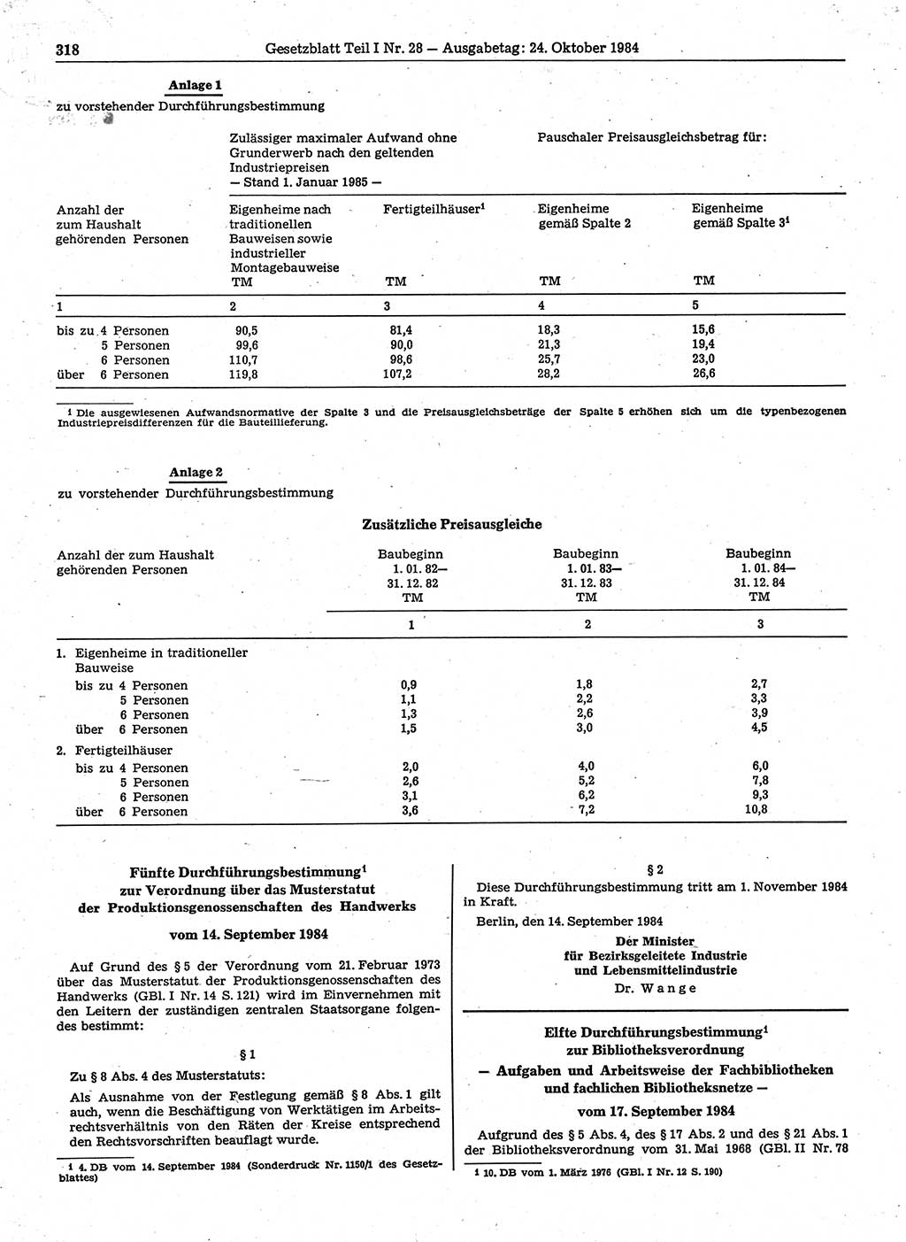 Gesetzblatt (GBl.) der Deutschen Demokratischen Republik (DDR) Teil Ⅰ 1984, Seite 318 (GBl. DDR Ⅰ 1984, S. 318)