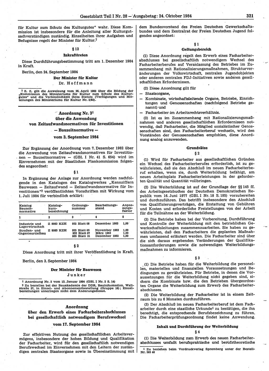 Gesetzblatt (GBl.) der Deutschen Demokratischen Republik (DDR) Teil Ⅰ 1984, Seite 321 (GBl. DDR Ⅰ 1984, S. 321)