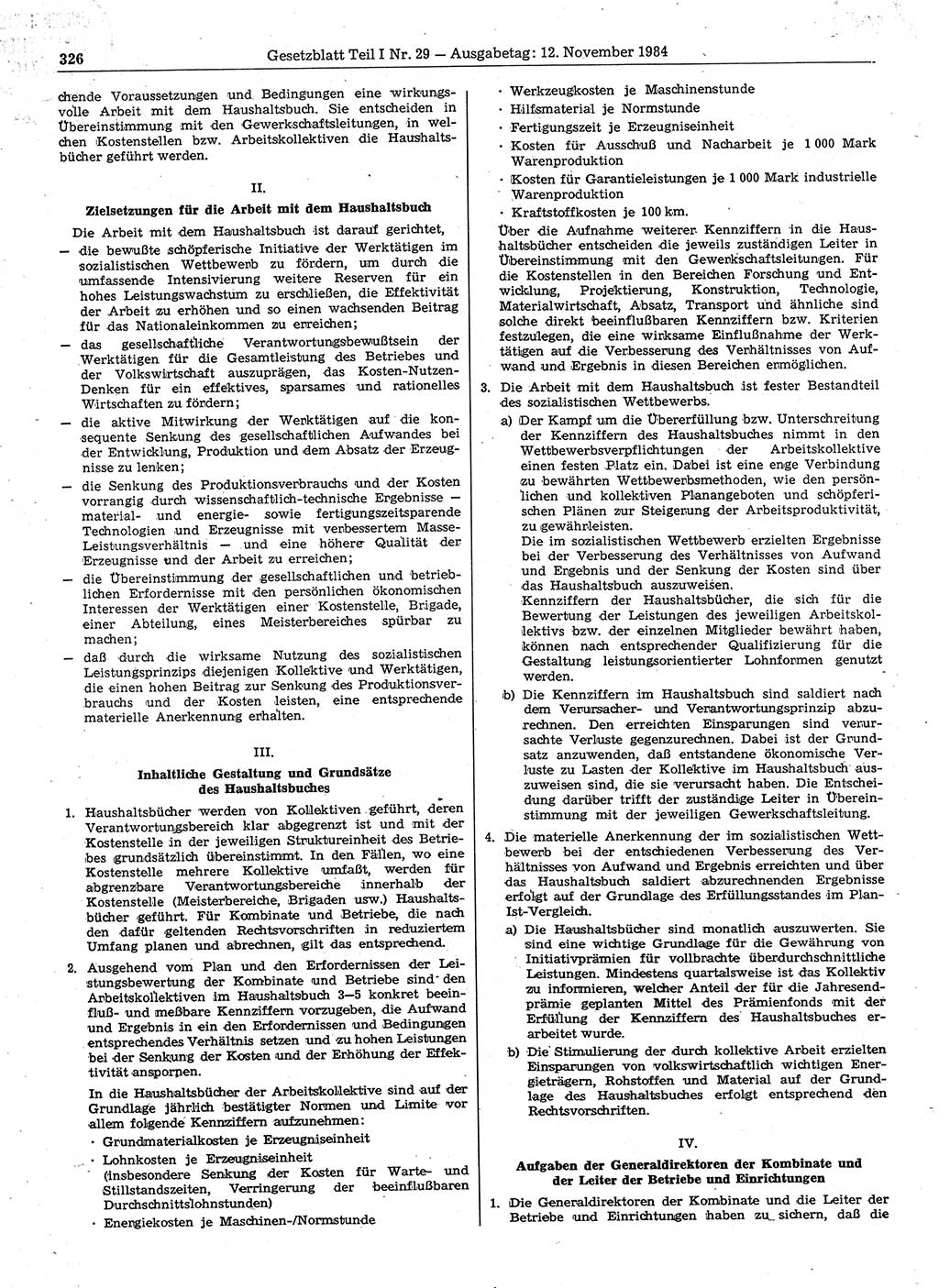 Gesetzblatt (GBl.) der Deutschen Demokratischen Republik (DDR) Teil Ⅰ 1984, Seite 326 (GBl. DDR Ⅰ 1984, S. 326)