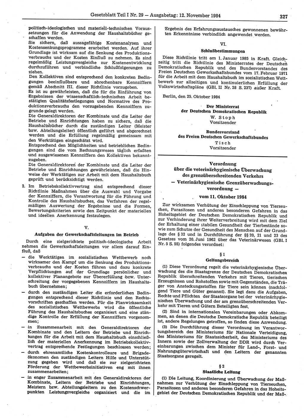 Gesetzblatt (GBl.) der Deutschen Demokratischen Republik (DDR) Teil Ⅰ 1984, Seite 327 (GBl. DDR Ⅰ 1984, S. 327)