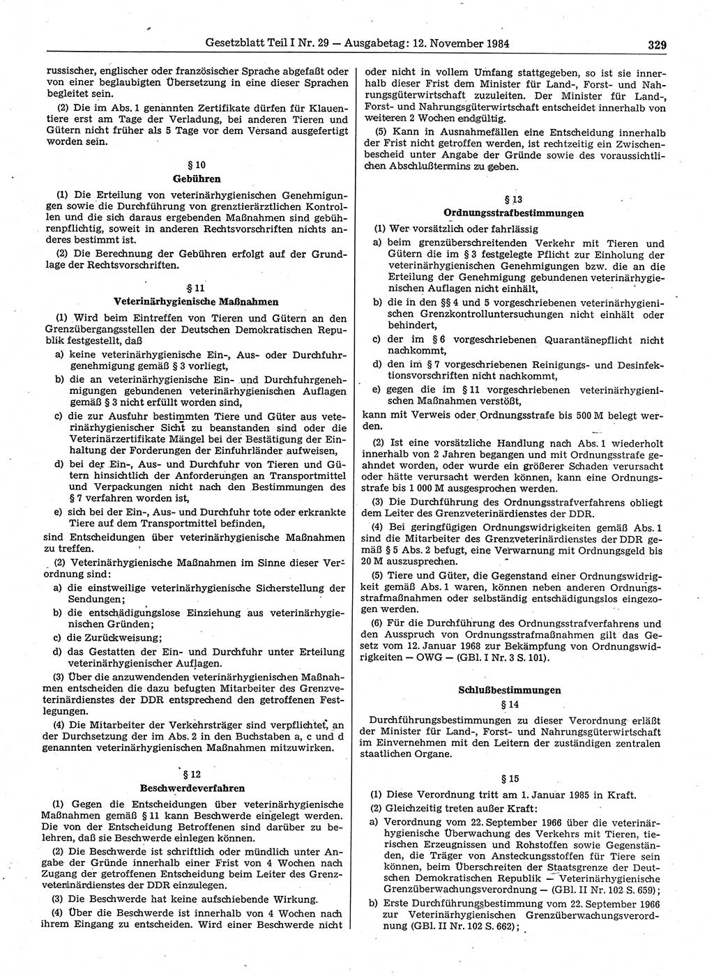 Gesetzblatt (GBl.) der Deutschen Demokratischen Republik (DDR) Teil Ⅰ 1984, Seite 329 (GBl. DDR Ⅰ 1984, S. 329)