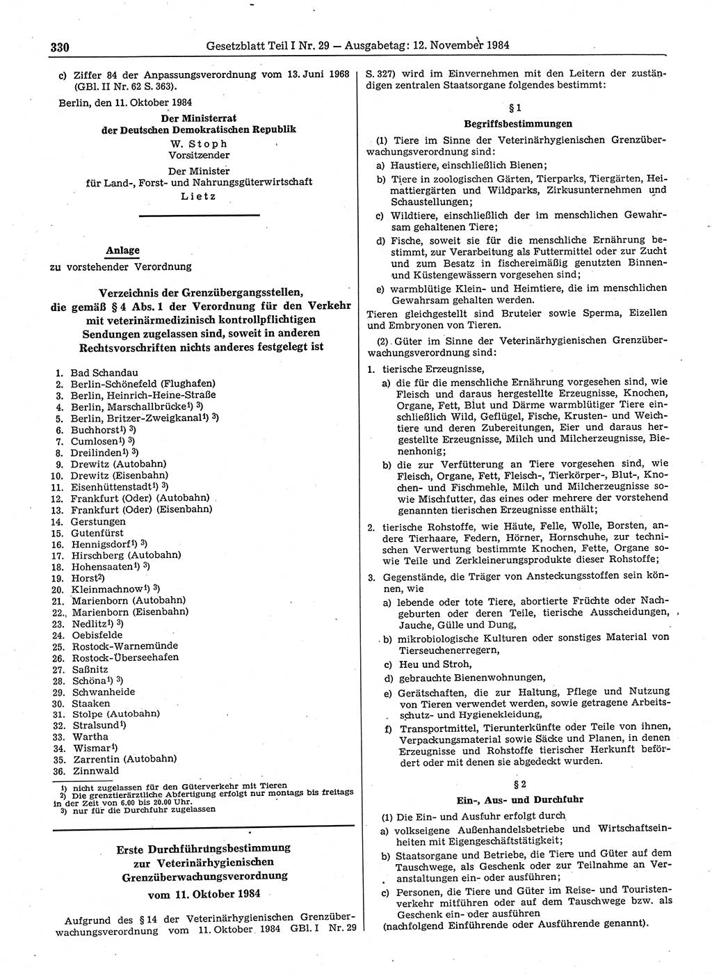 Gesetzblatt (GBl.) der Deutschen Demokratischen Republik (DDR) Teil Ⅰ 1984, Seite 330 (GBl. DDR Ⅰ 1984, S. 330)