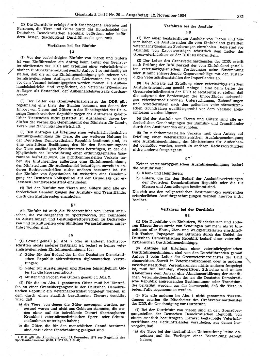 Gesetzblatt (GBl.) der Deutschen Demokratischen Republik (DDR) Teil Ⅰ 1984, Seite 331 (GBl. DDR Ⅰ 1984, S. 331)