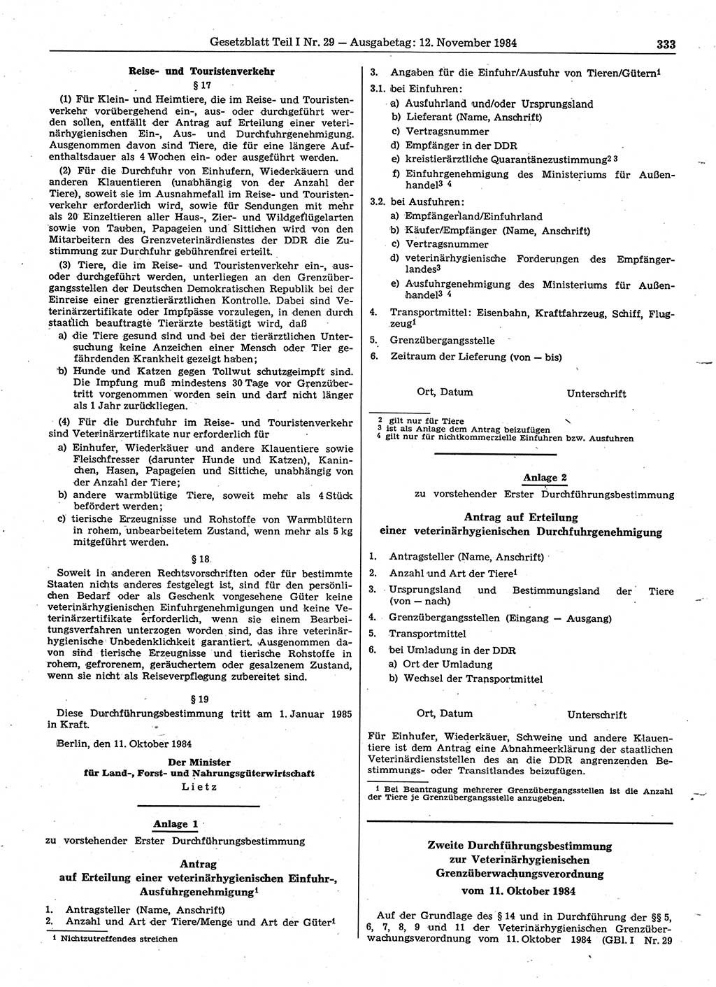 Gesetzblatt (GBl.) der Deutschen Demokratischen Republik (DDR) Teil Ⅰ 1984, Seite 333 (GBl. DDR Ⅰ 1984, S. 333)