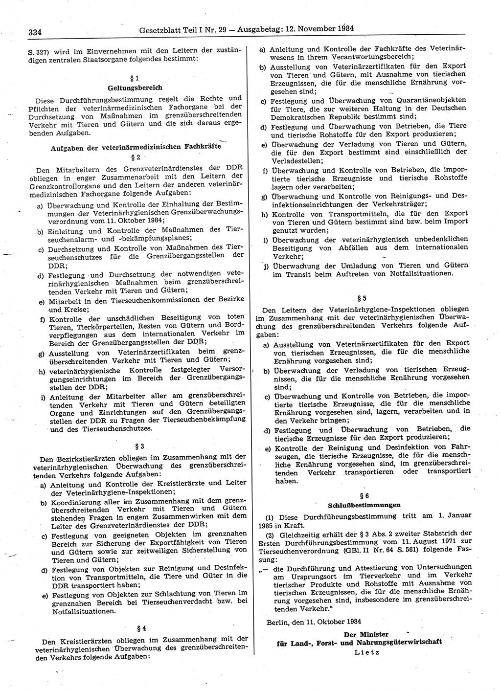 Gesetzblatt (GBl.) der Deutschen Demokratischen Republik (DDR) Teil Ⅰ 1984, Seite 334 (GBl. DDR Ⅰ 1984, S. 334)