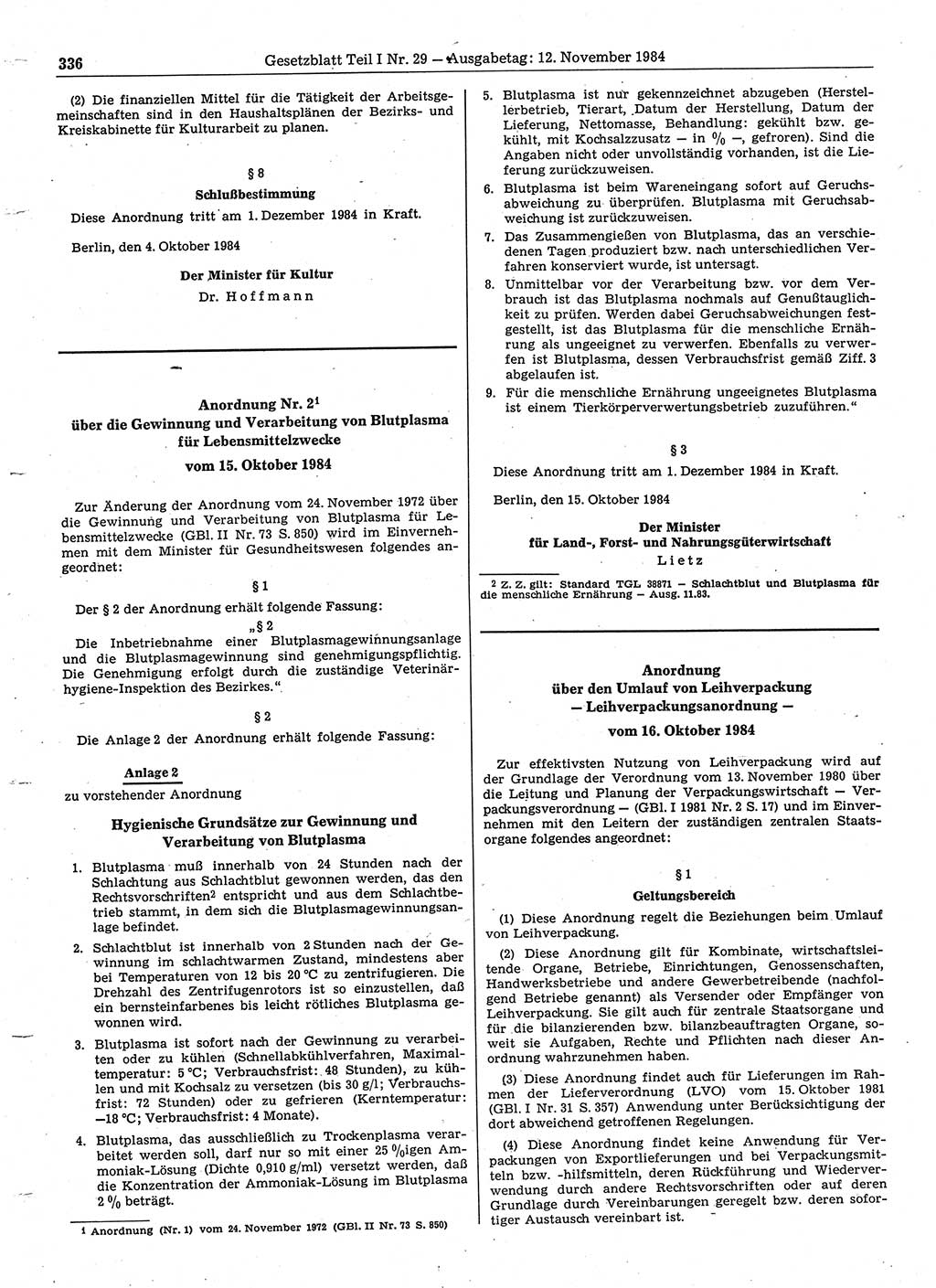 Gesetzblatt (GBl.) der Deutschen Demokratischen Republik (DDR) Teil Ⅰ 1984, Seite 336 (GBl. DDR Ⅰ 1984, S. 336)