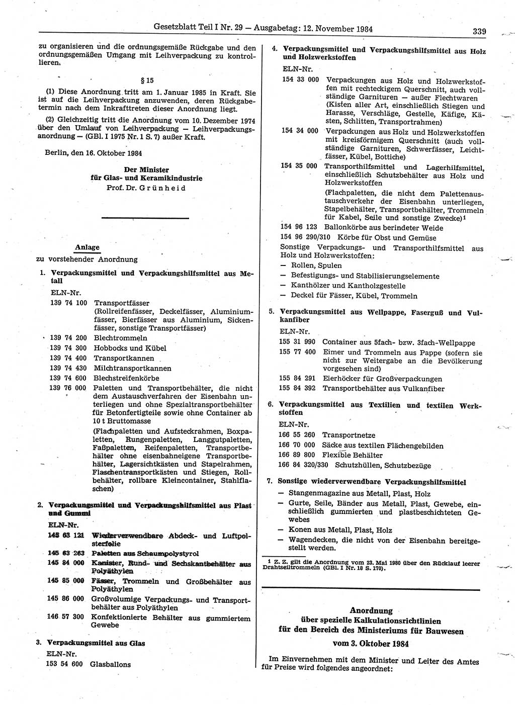 Gesetzblatt (GBl.) der Deutschen Demokratischen Republik (DDR) Teil Ⅰ 1984, Seite 339 (GBl. DDR Ⅰ 1984, S. 339)