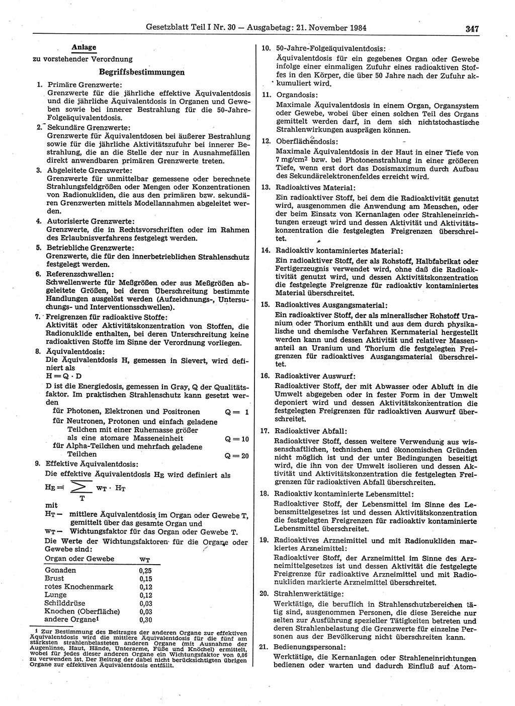 Gesetzblatt (GBl.) der Deutschen Demokratischen Republik (DDR) Teil Ⅰ 1984, Seite 347 (GBl. DDR Ⅰ 1984, S. 347)