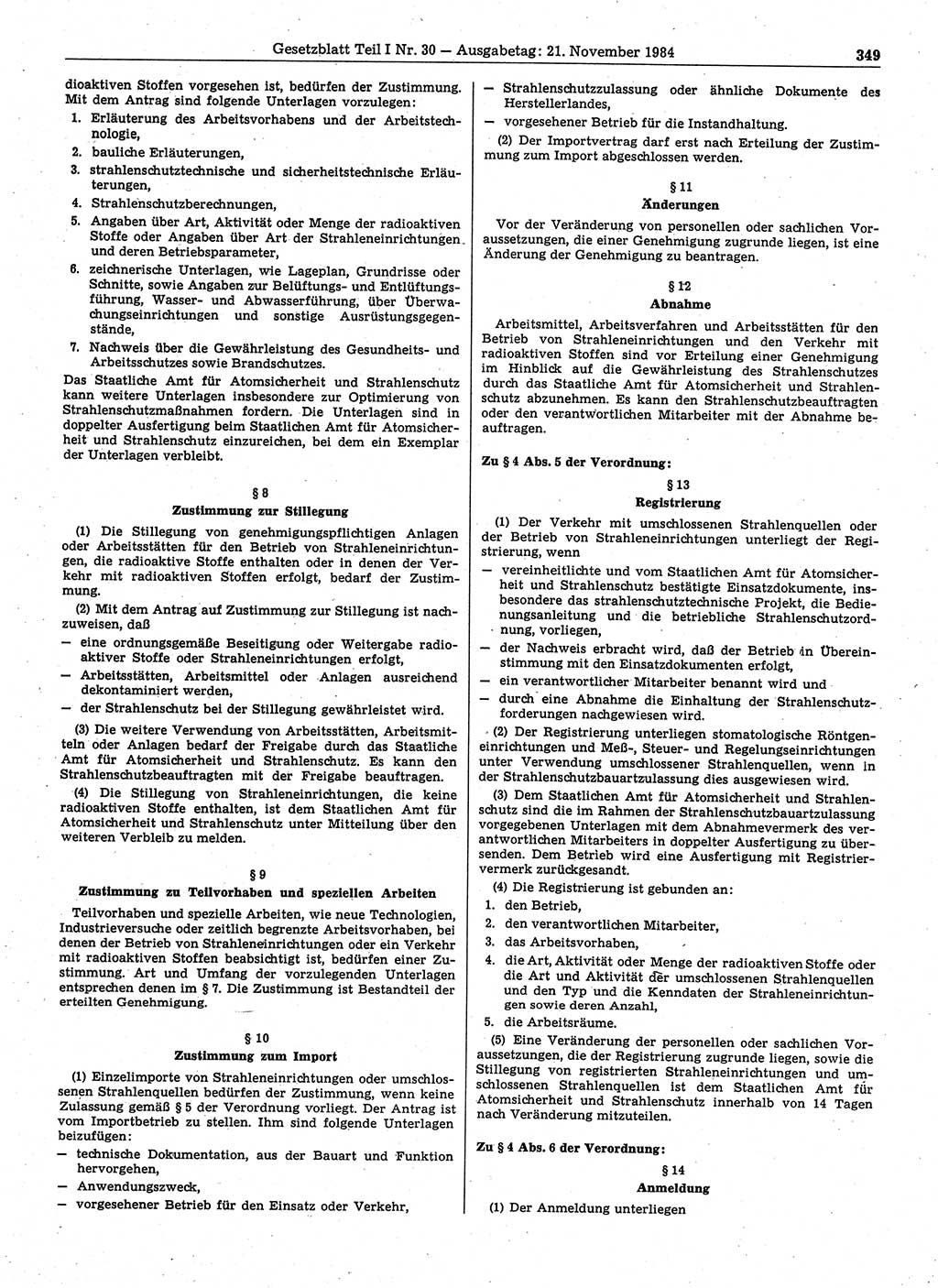 Gesetzblatt (GBl.) der Deutschen Demokratischen Republik (DDR) Teil Ⅰ 1984, Seite 349 (GBl. DDR Ⅰ 1984, S. 349)
