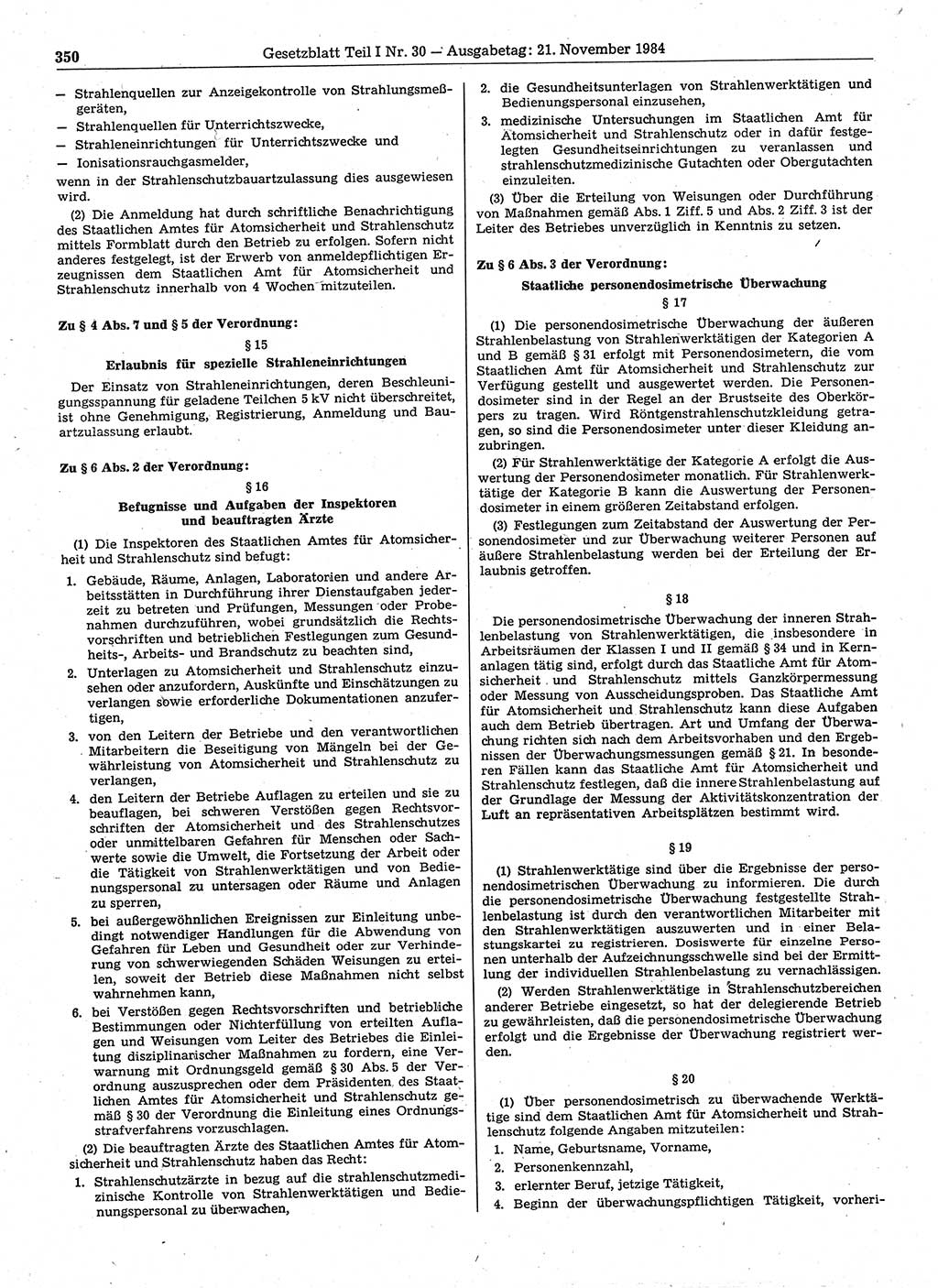 Gesetzblatt (GBl.) der Deutschen Demokratischen Republik (DDR) Teil Ⅰ 1984, Seite 350 (GBl. DDR Ⅰ 1984, S. 350)