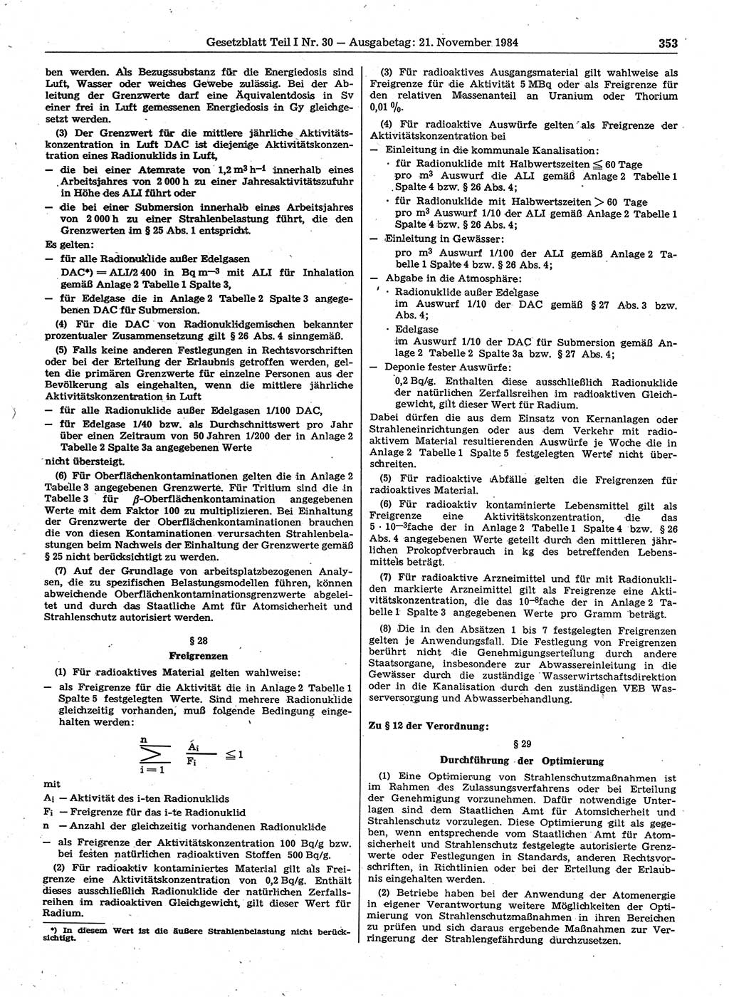 Gesetzblatt (GBl.) der Deutschen Demokratischen Republik (DDR) Teil Ⅰ 1984, Seite 353 (GBl. DDR Ⅰ 1984, S. 353)