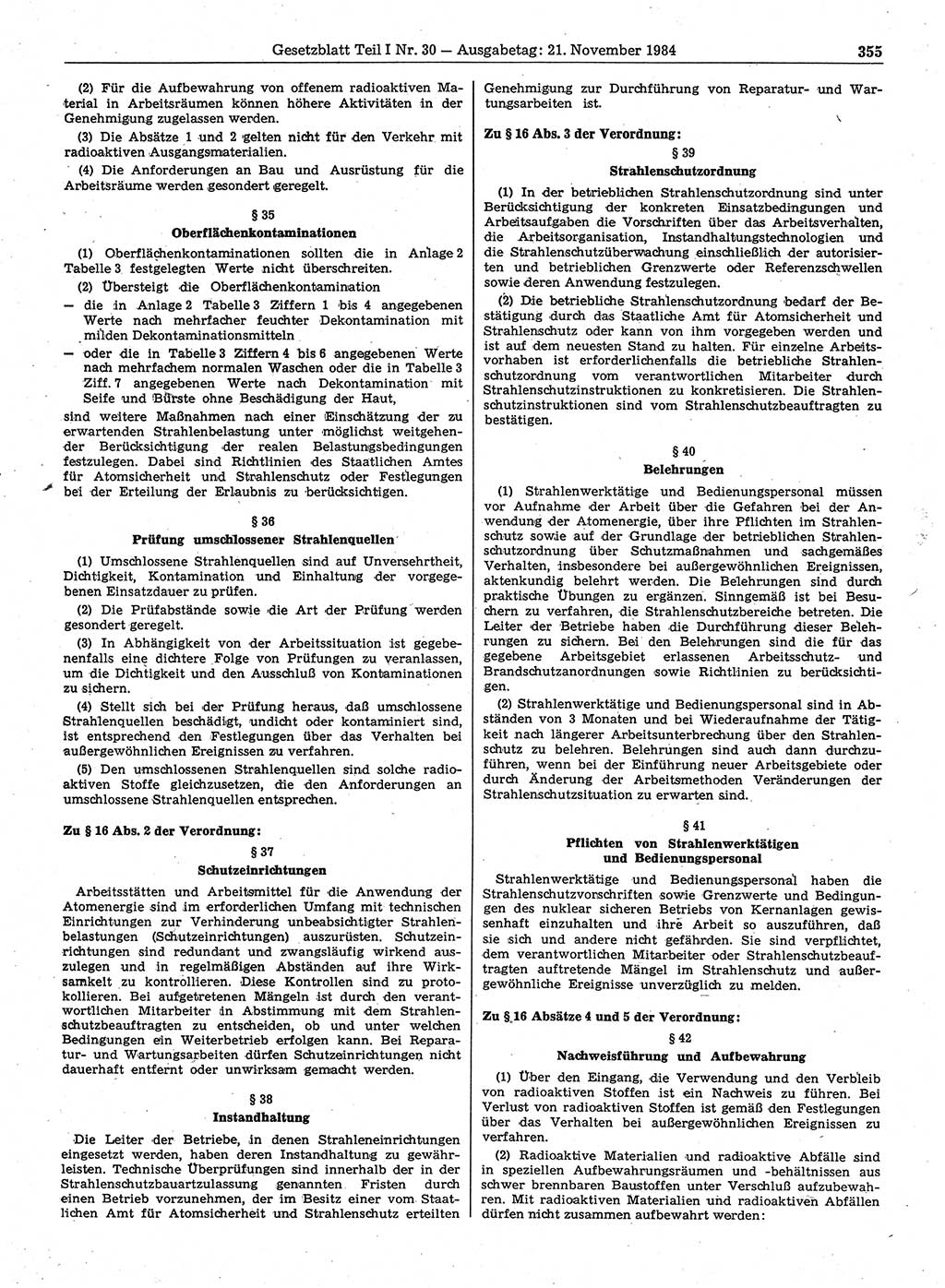Gesetzblatt (GBl.) der Deutschen Demokratischen Republik (DDR) Teil Ⅰ 1984, Seite 355 (GBl. DDR Ⅰ 1984, S. 355)