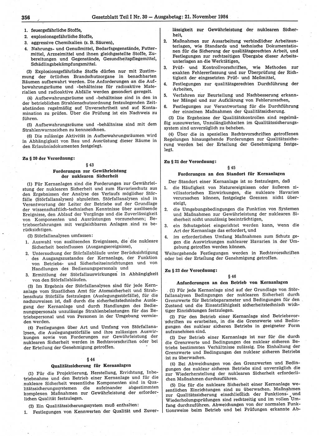 Gesetzblatt (GBl.) der Deutschen Demokratischen Republik (DDR) Teil Ⅰ 1984, Seite 356 (GBl. DDR Ⅰ 1984, S. 356)