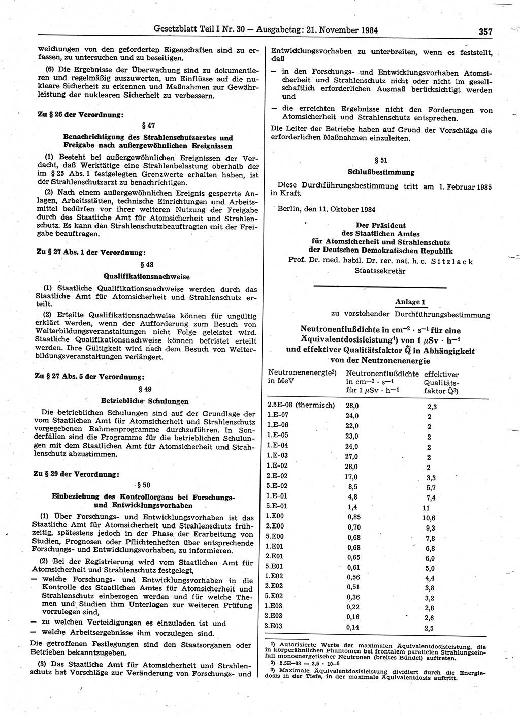 Gesetzblatt (GBl.) der Deutschen Demokratischen Republik (DDR) Teil Ⅰ 1984, Seite 357 (GBl. DDR Ⅰ 1984, S. 357)