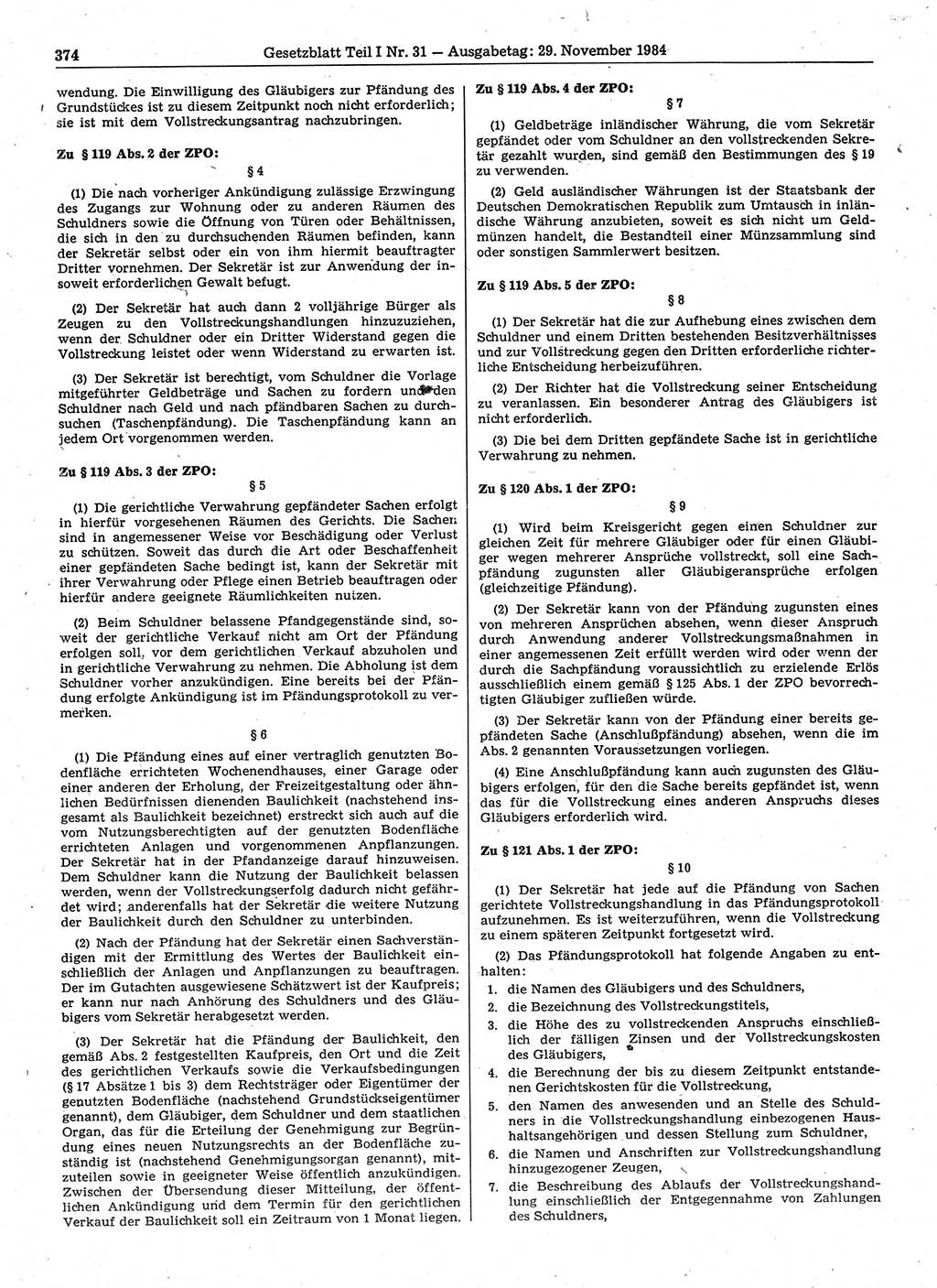 Gesetzblatt (GBl.) der Deutschen Demokratischen Republik (DDR) Teil Ⅰ 1984, Seite 374 (GBl. DDR Ⅰ 1984, S. 374)