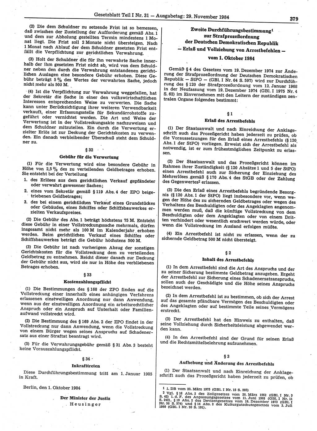 Gesetzblatt (GBl.) der Deutschen Demokratischen Republik (DDR) Teil Ⅰ 1984, Seite 379 (GBl. DDR Ⅰ 1984, S. 379)