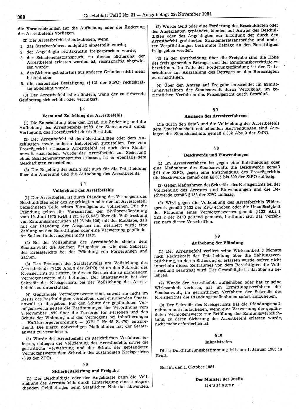 Gesetzblatt (GBl.) der Deutschen Demokratischen Republik (DDR) Teil Ⅰ 1984, Seite 380 (GBl. DDR Ⅰ 1984, S. 380)