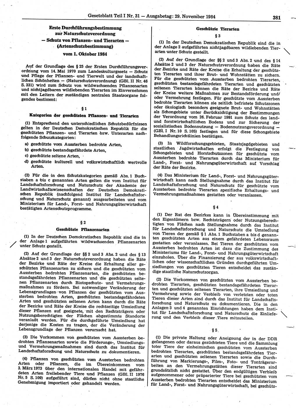 Gesetzblatt (GBl.) der Deutschen Demokratischen Republik (DDR) Teil Ⅰ 1984, Seite 381 (GBl. DDR Ⅰ 1984, S. 381)